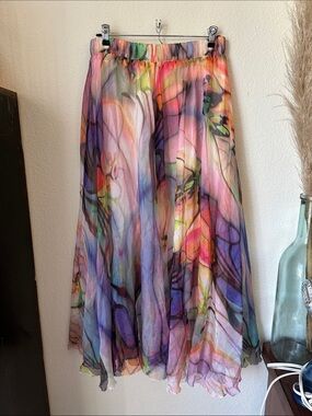Flowing Multicolor Watercolor Maxi Skirt